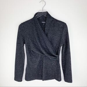NWT Brand New DKNY Long Sleeve Sweater Cross-Over Sparkle Sweater Sz S